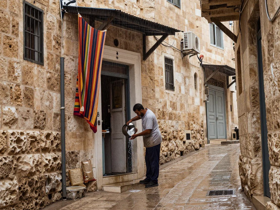 Pouring Water in Amman in in Amman, Jordan