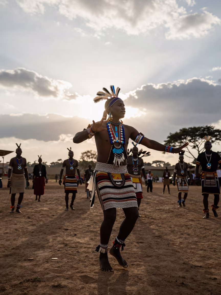 Pow Wow Dancer Silhouette in Soweto Hall in in a ceremonial hall near Soweto