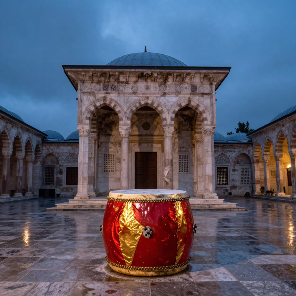 Powder Drum in Temple Courtyard Twilight in in a temple courtyard near İskenderun