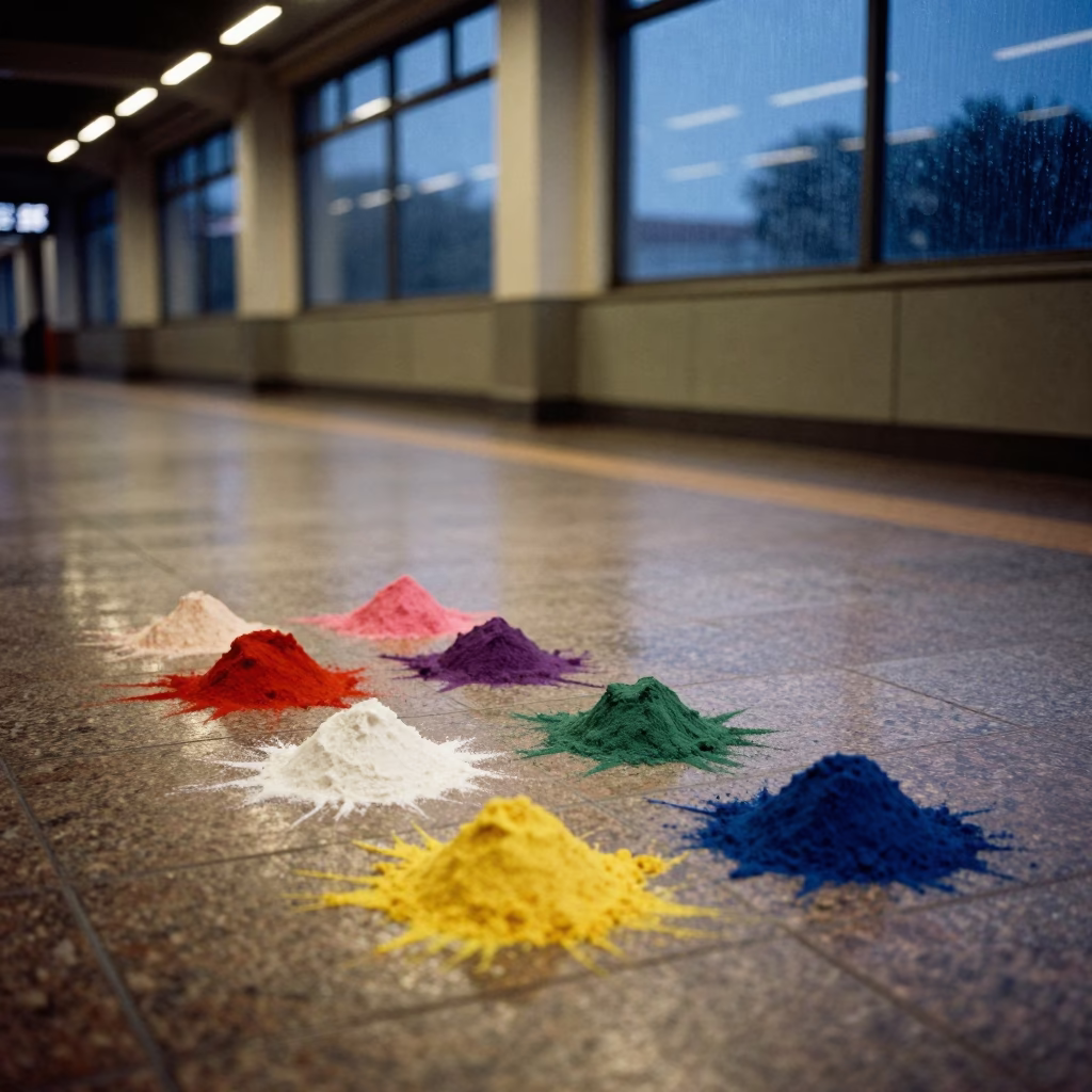 Powder Pigment Drifts in Monastir Twilight Terminal in inside a restored train terminal near Monastir