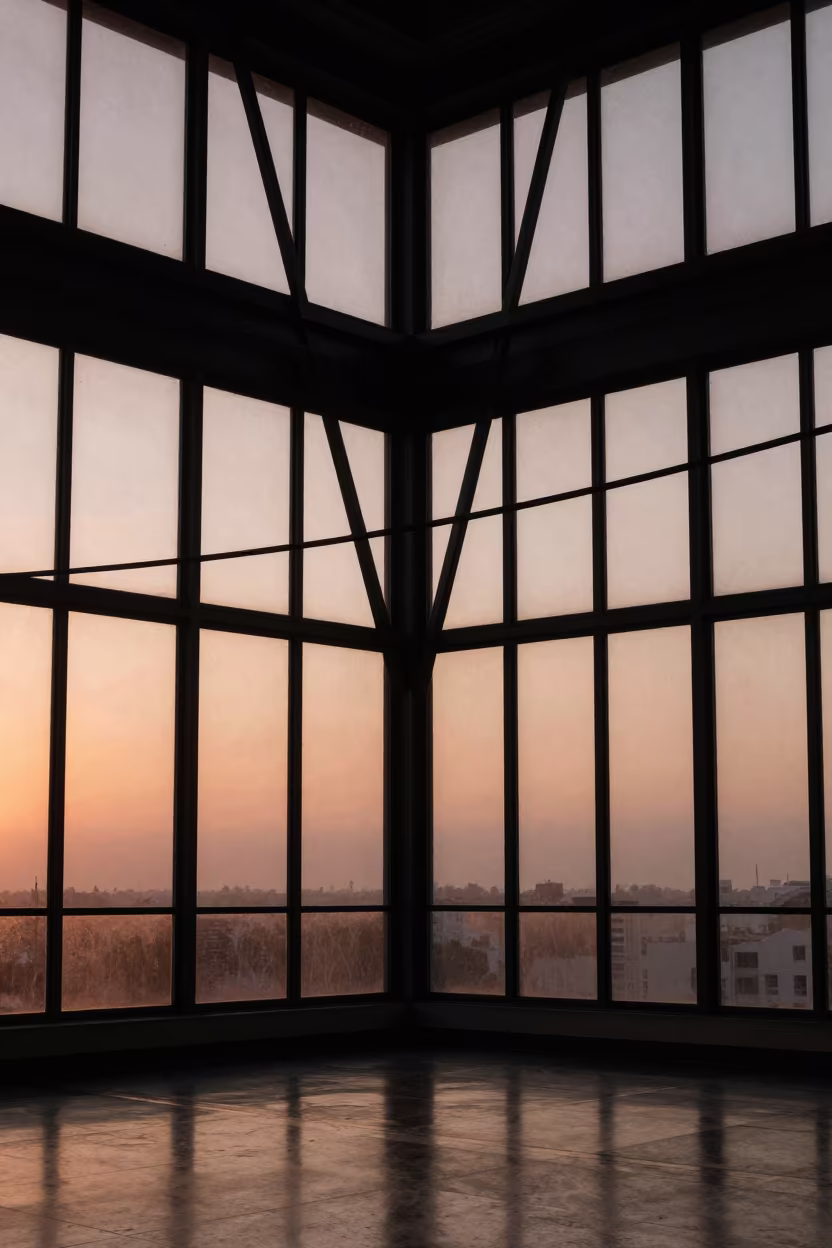 Power Lines Cross in Copper Atrium Light in inside a vaulted atrium in Carúpano
