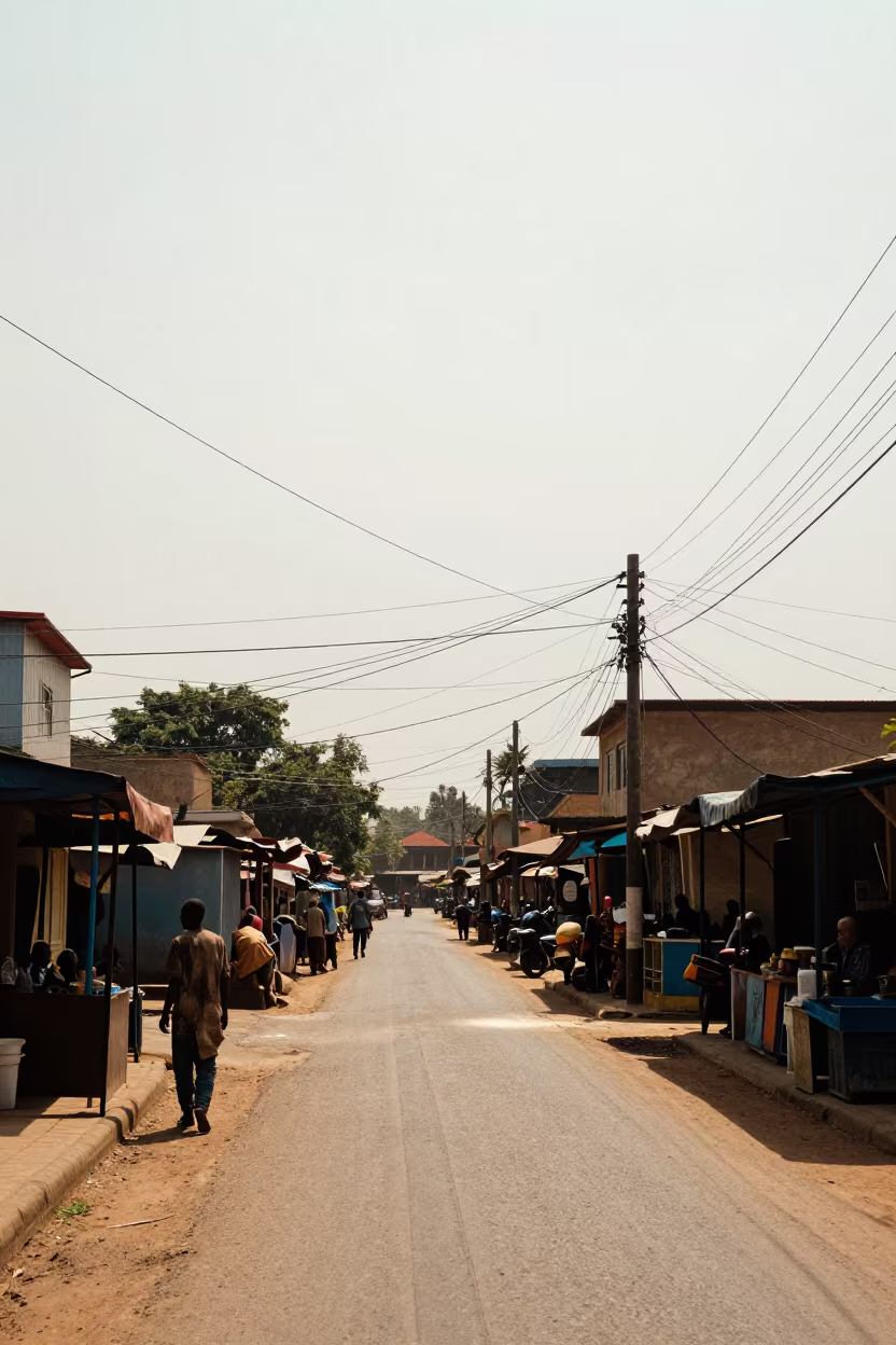 Power Lines Over Kahama Market Street in along a market-lined side street in Kahama