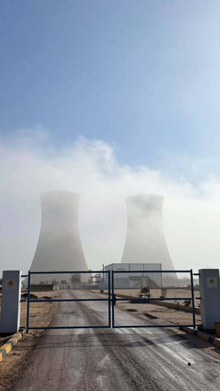 Power Plant Gate in Sleet and Marine Fog in through low marine fog near Djibouti