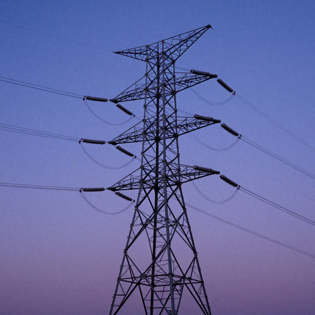 Power Substation Lattice Tower Against Cobalt Twilight Sky in Sydney New South Wales in in Sydney, New South Wales, Australia