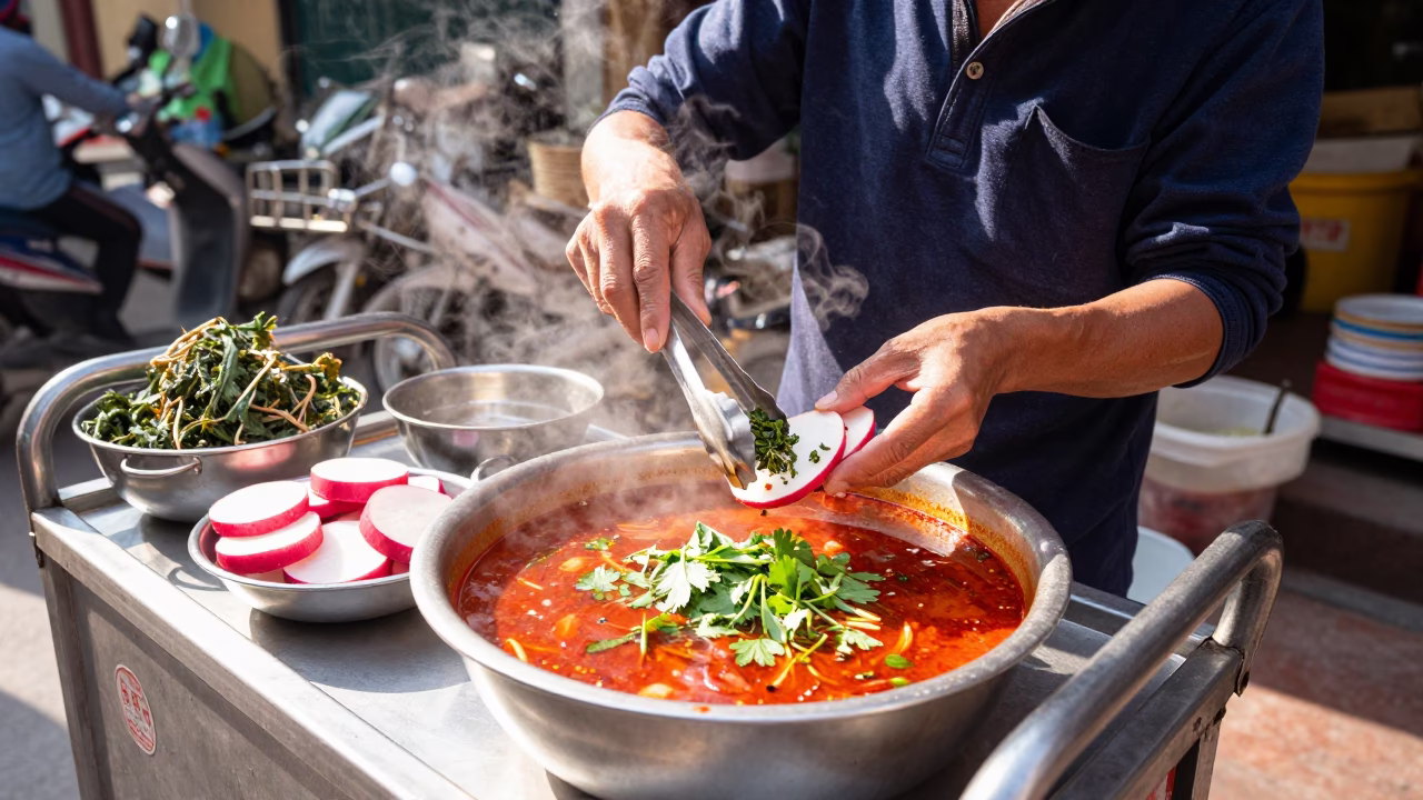 Pozole in Hanoi at Bright Midmorning Light in in Hanoi, Vietnam