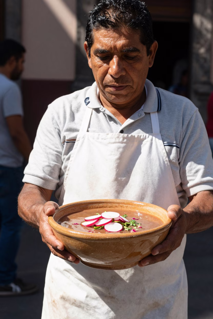 Pozole in Mexico City at Bright Midmorning Light in in Mexico City, Mexico