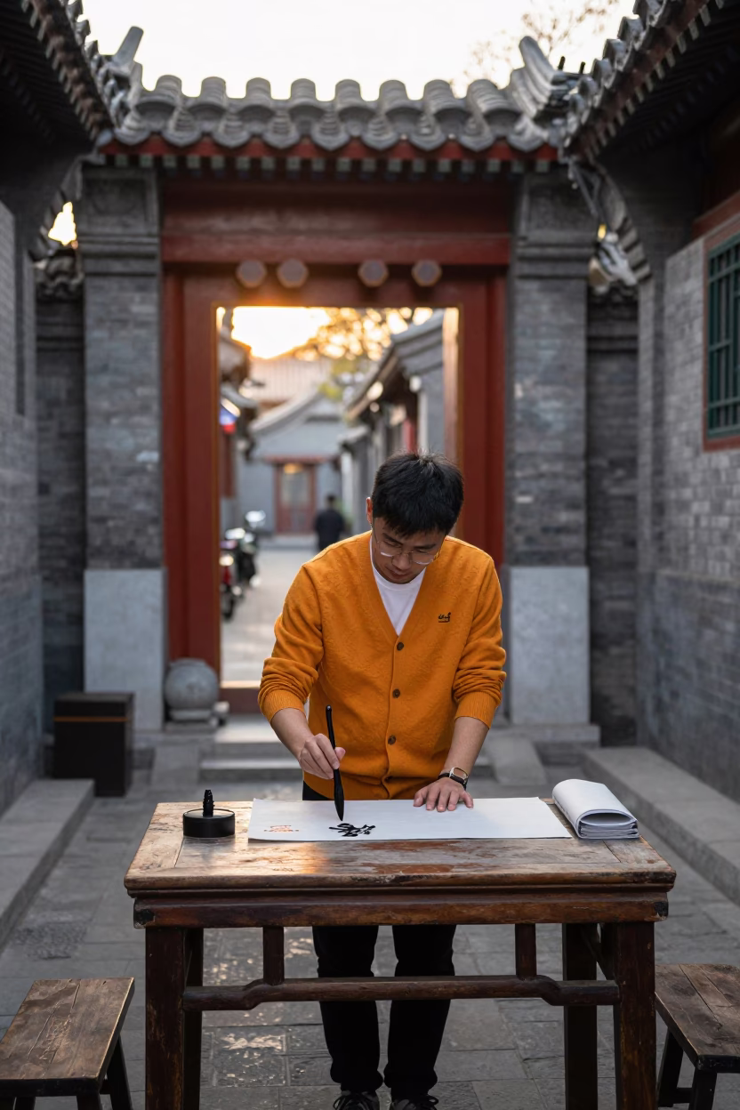 Practicing Calligraphy in Beijing in in Beijing, China