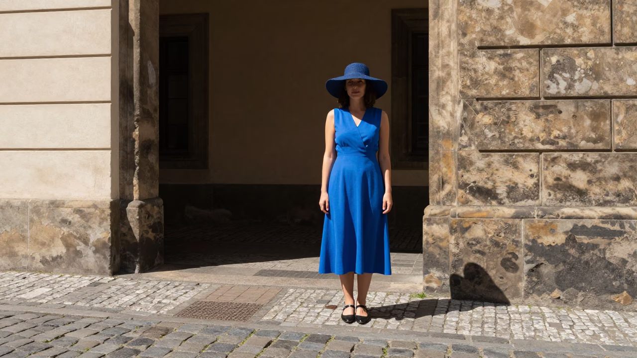 Prague Blue Enamel at The Flat Glare Of Noon Light in in Prague, Czech Republic