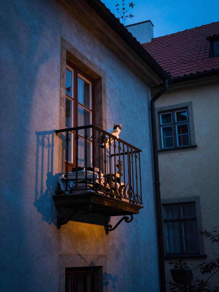 Prague Cat at Blue Hour in in Prague, Czech Republic