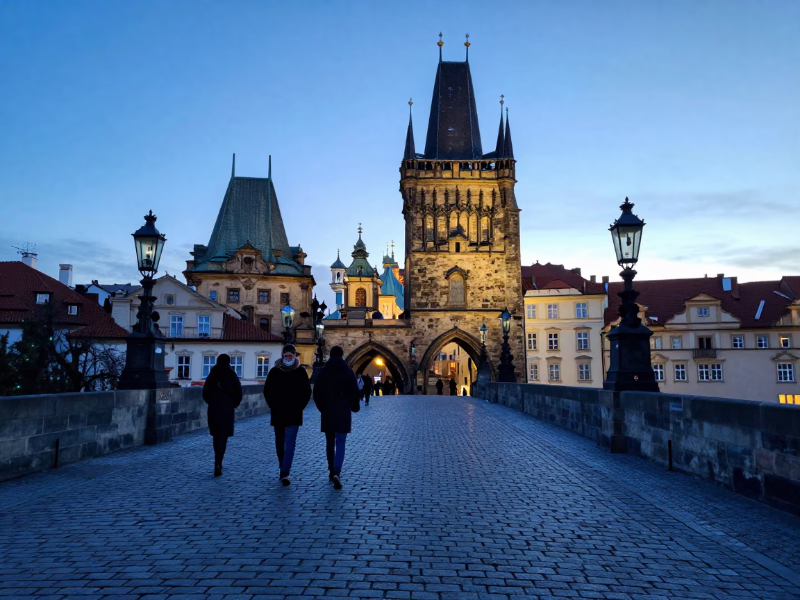 Prague Dawn Light at Nautical Dawn Light in in Prague, Czech Republic