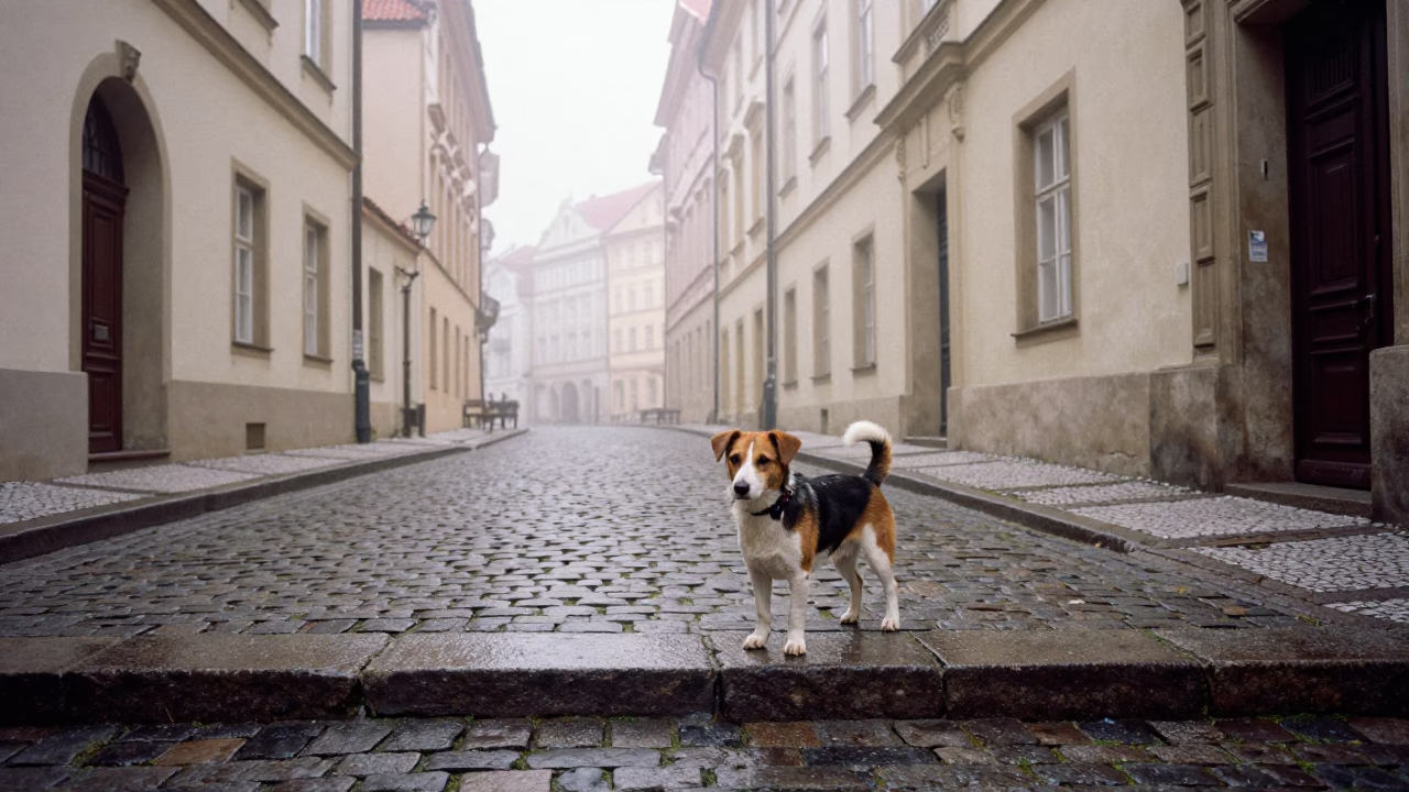 Prague Dog at Dawn Light in in Prague, Czech Republic