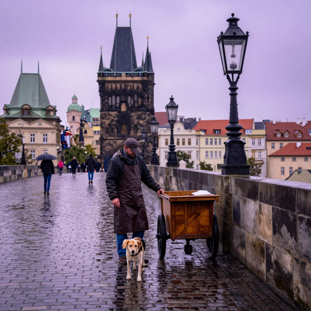 Prague Dog at First Light in in Prague, Czech Republic