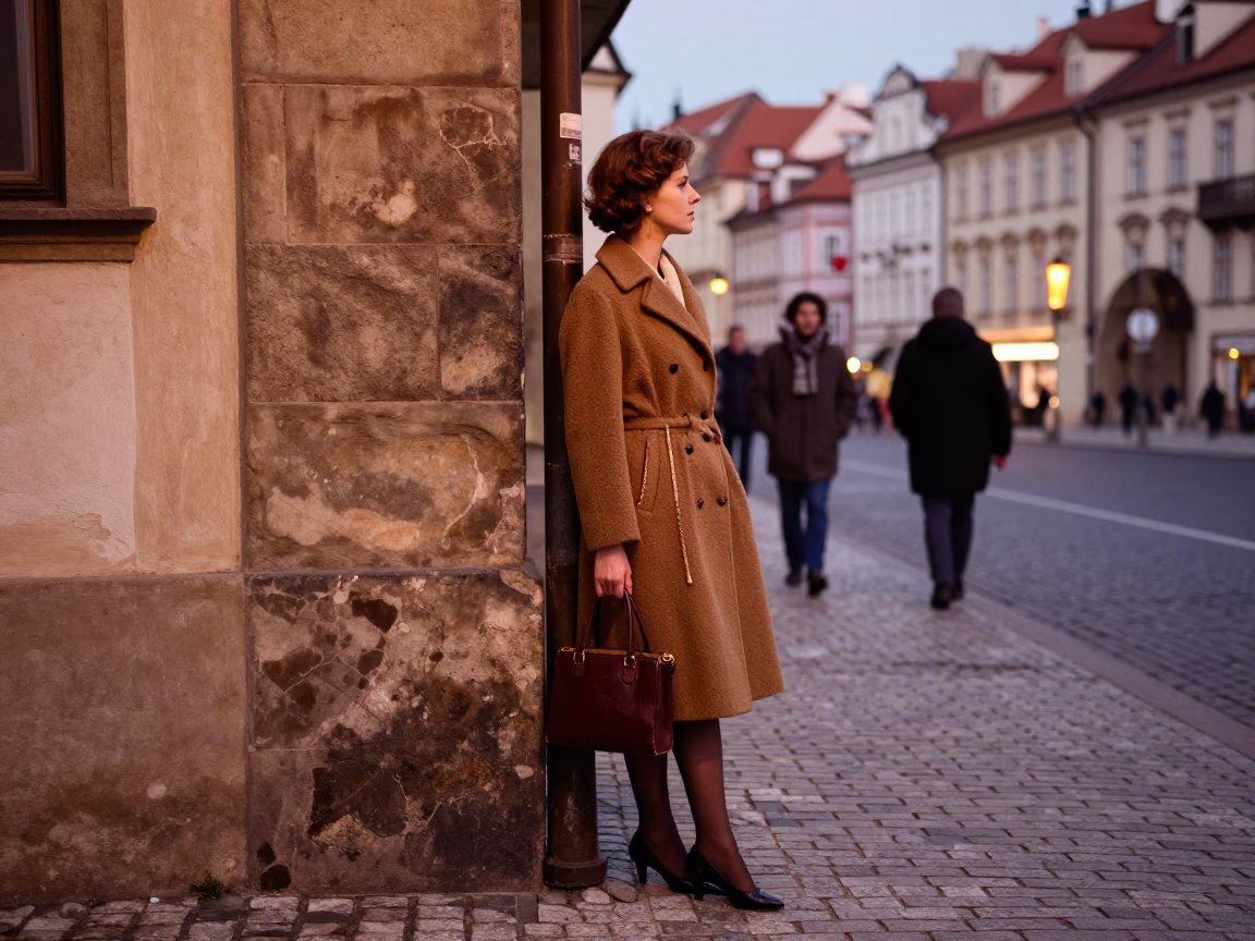 Prague Dusk Street Scene with Muffin Tin and Grease Sheen on Kettle Lid in in Prague, Czech Republic