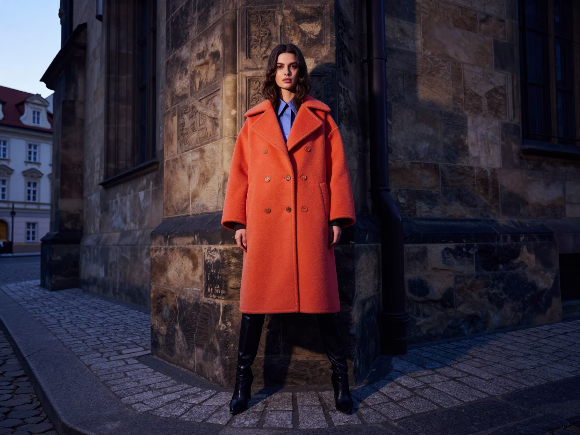 Prague Fashion Model at Sunrise Light in in Prague, Czech Republic