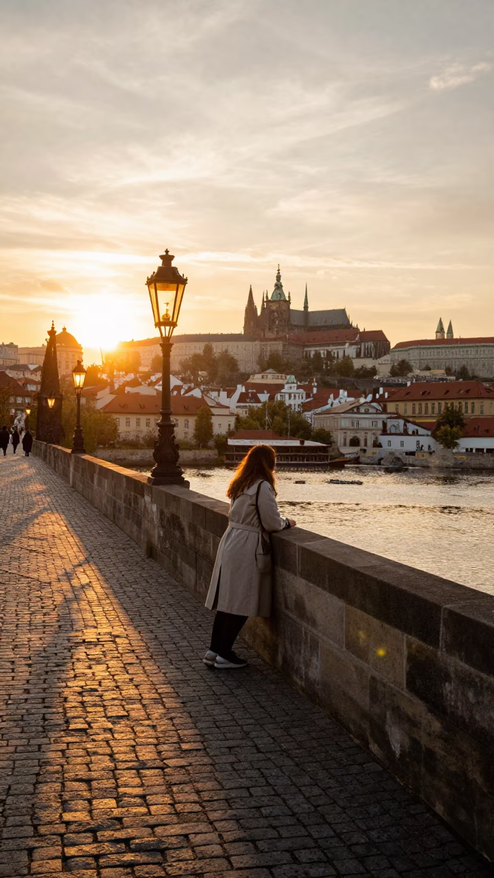 Prague Hour Sunset at Sunset Light in in Prague, Czech Republic