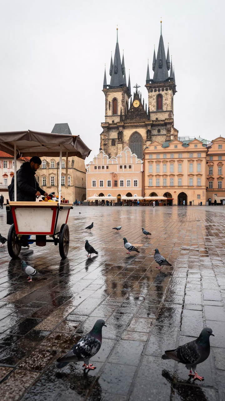 Prague Pigeon at First Light in in Prague, Czech Republic