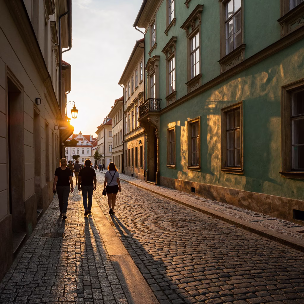 Prague Street Photography at Sunset Light in in Prague, Czech Republic