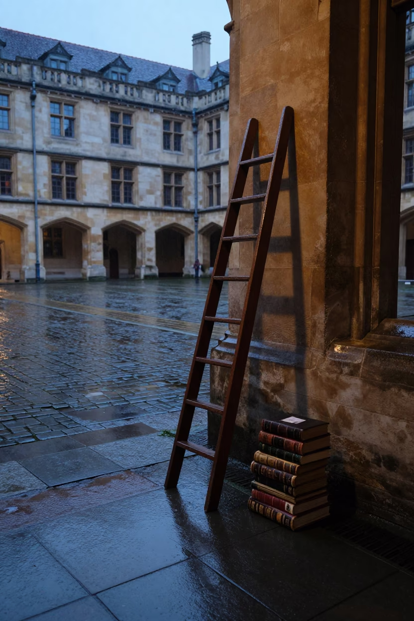 Prague University Cloister Wet Flagstones Evening Rain Realistic Street Photography in in Prague, Czech Republic