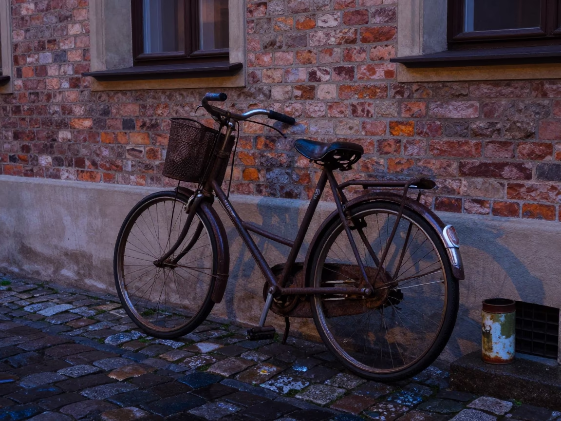 Prague Vintage Bicycle at Blue Hour in in Prague, Czech Republic