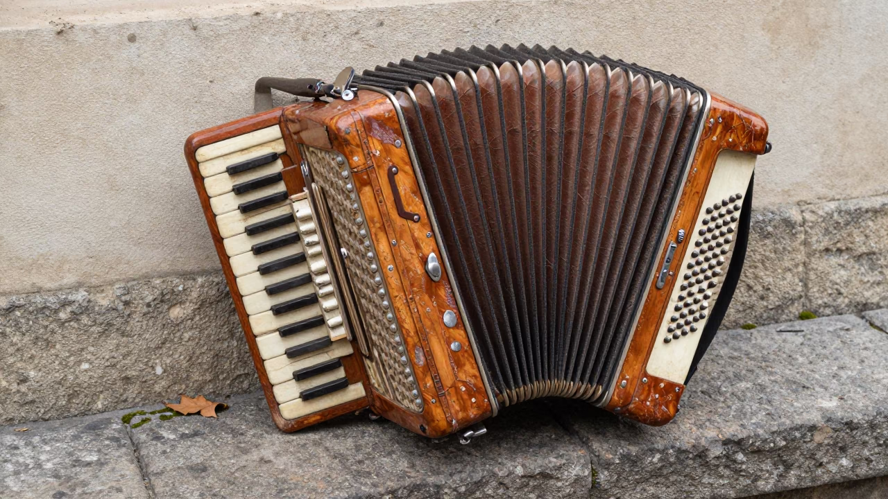 Prague Weathered Wooden Accordion in in Prague, Czech Republic