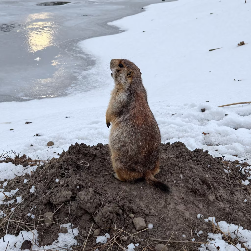 Prairie Dog Barking on Snowy Trail in along a game trail near Karachi