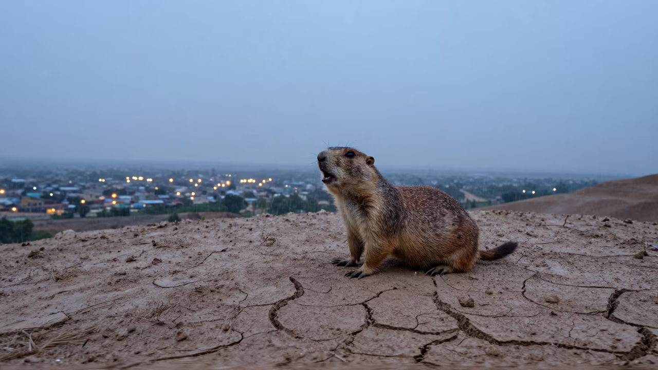 Prairie Dog Barking on Wind-Scoured Ridge in on a wind-scoured ridge in Chhattisgarh
