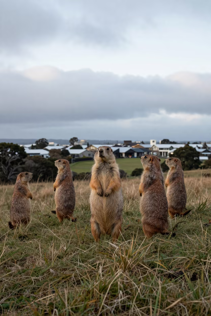 Prairie Dog Sentinels in Grey Lynn Dawn in along a game trail near Grey Lynn, Auckland