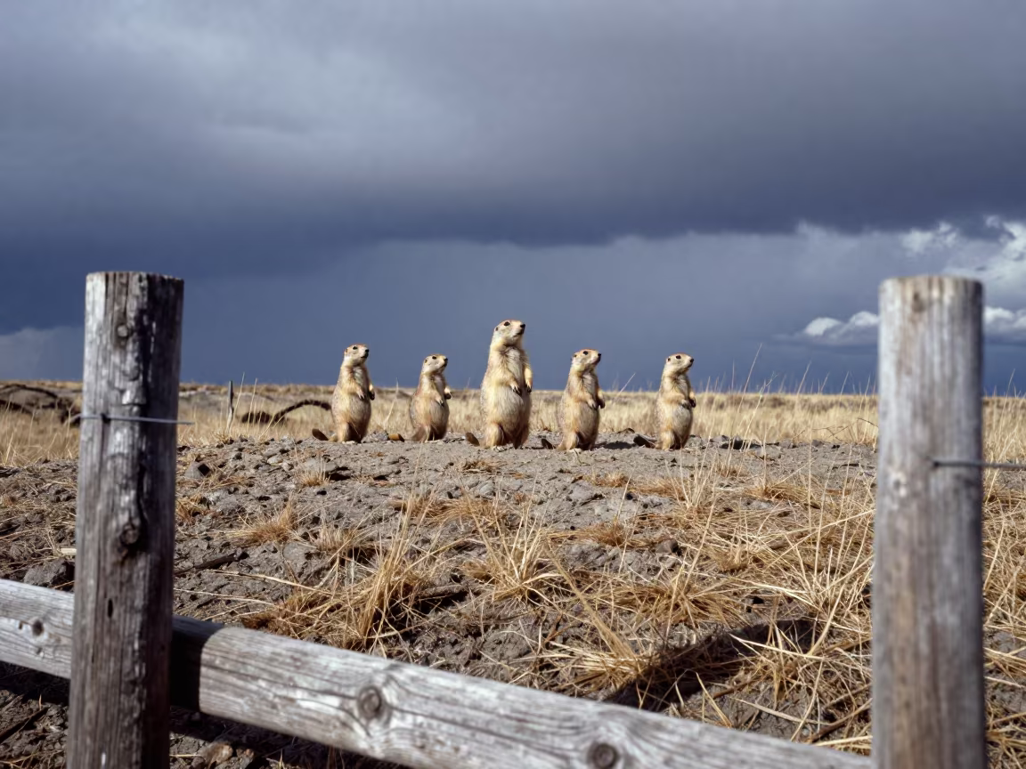 Prairie Dog Sentinels on Wind-Scoured Winter Ridge in on a wind-scoured ridge near Milan