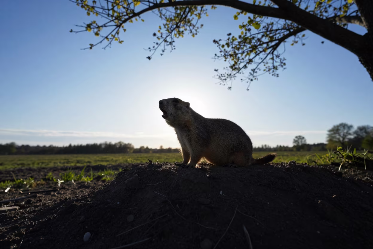 Prairie Dog Silhouette Barking on Danish Mound in in Denmark