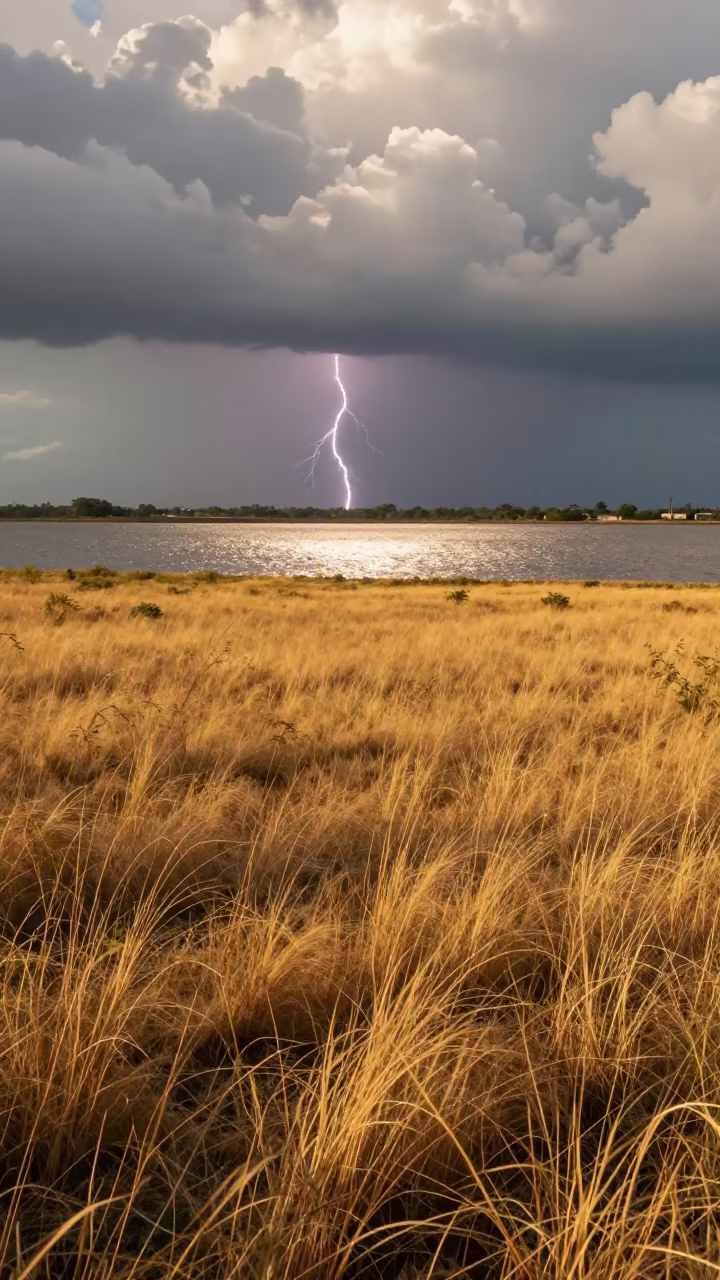 Prairie Thunderstorm Lightning Over Havana Water in near Vedado, Havana