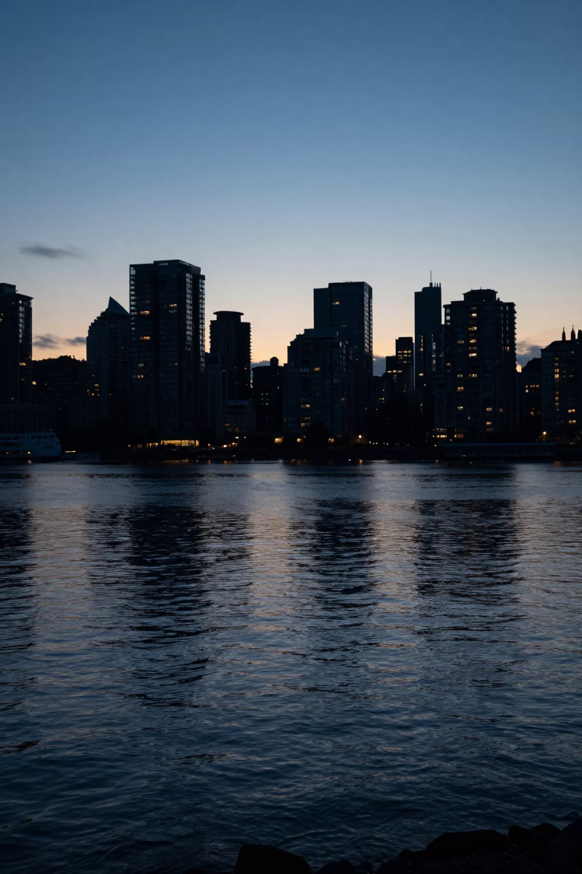Pre-Dawn Activity in Vancouver at The Still Hours Before Dawn Light in in Vancouver, British Columbia, Canada