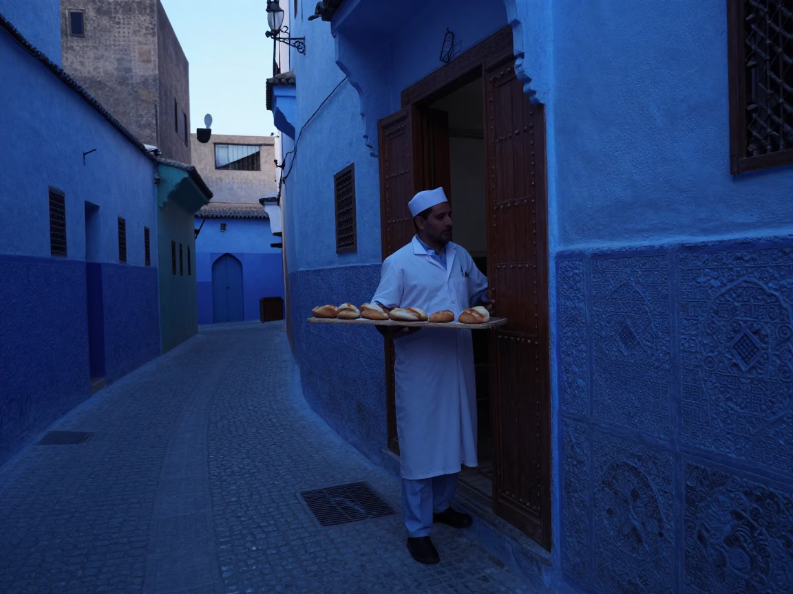 Pre-dawn Alleyway in Fez at Sunrise Light in in Fez, Morocco