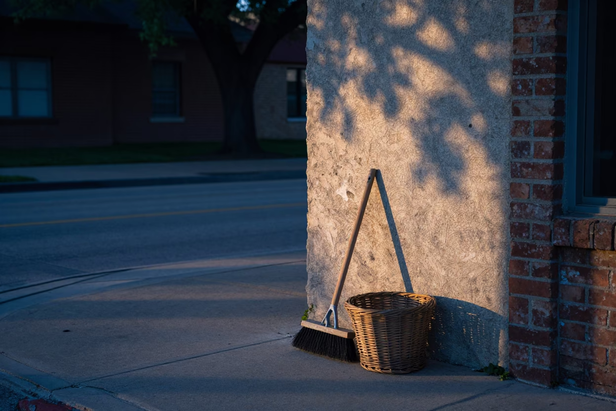 Pre-dawn Austin Texas Street Scene with Dust Brush and Wicker Shelf Shadows in in Austin, Texas, United States