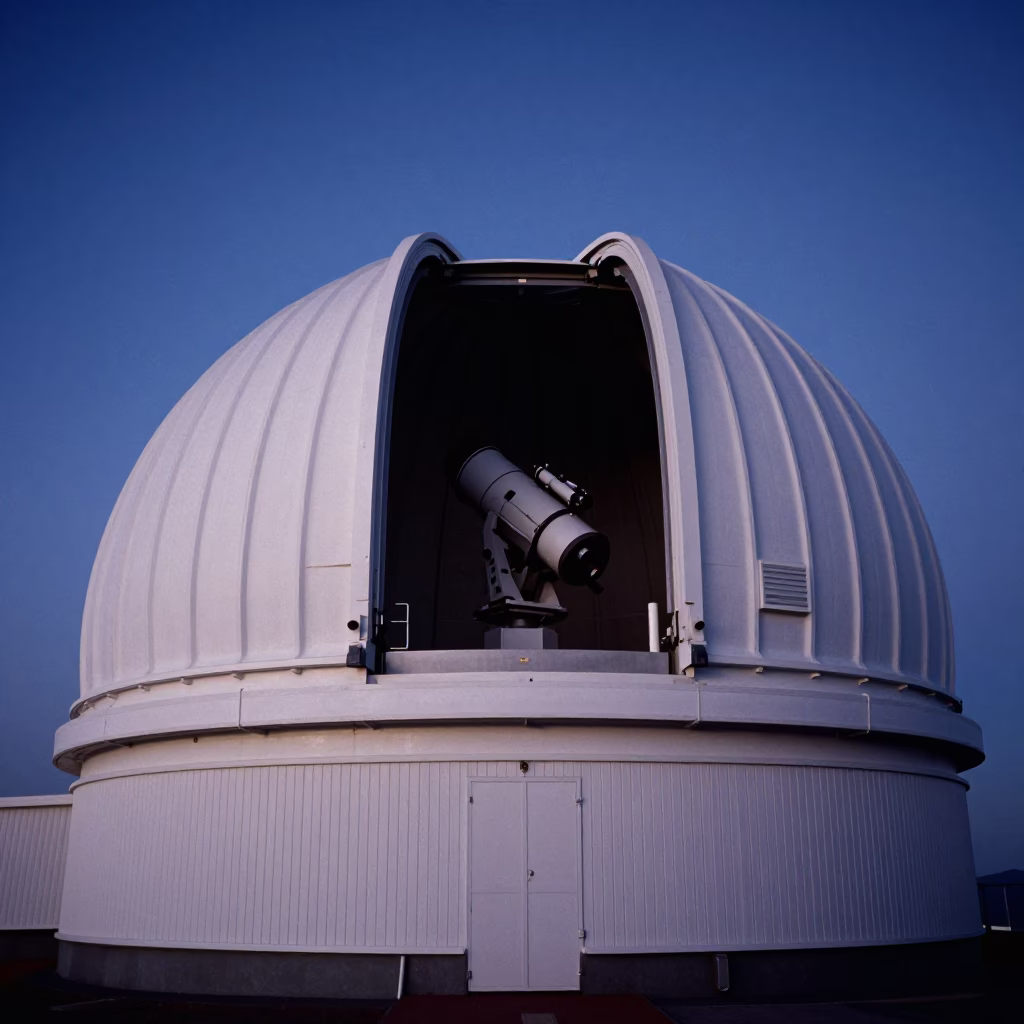 Pre-dawn Cape Town Observatory Dome Opening Under Twilight Sky in in Cape Town, South Africa