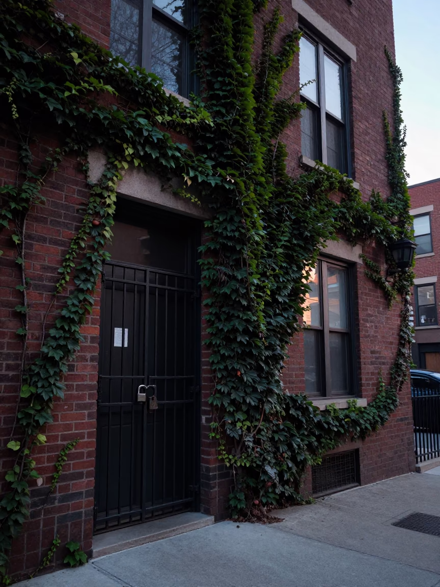 Pre-dawn Chicago Street Scene with Ivy and Urban Details in in Chicago, Illinois, United States