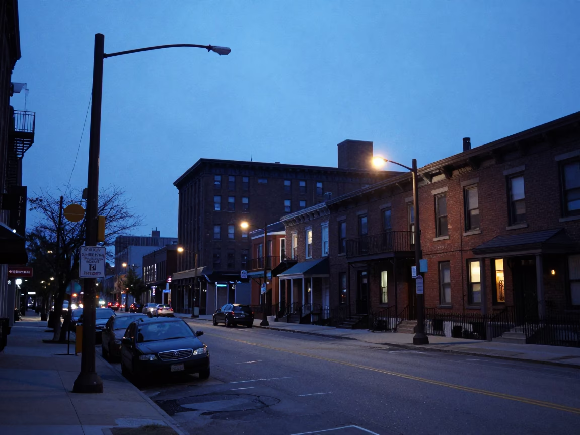 Pre-Dawn Chicago Street Scene with Night-Light and Urban Infrastructure in in Chicago, Illinois, United States