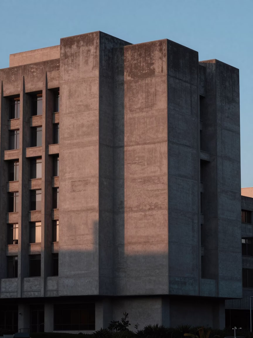 Pre-Dawn Concrete Brutalist Architecture in San Diego California Early Morning Light in in San Diego, California, United States
