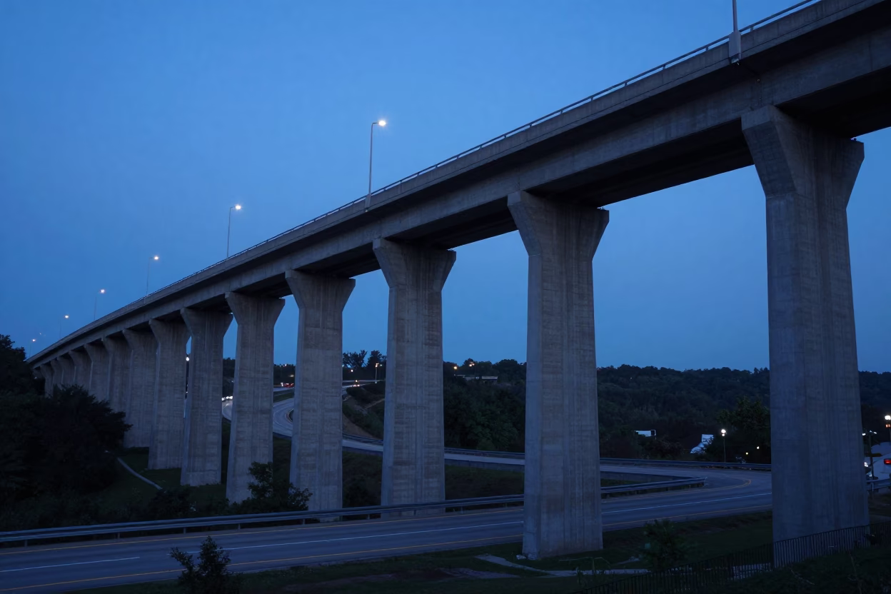 Pre-dawn Concrete Viaduct and Curving Highway in Nashville Tennessee in in Nashville, Tennessee, United States