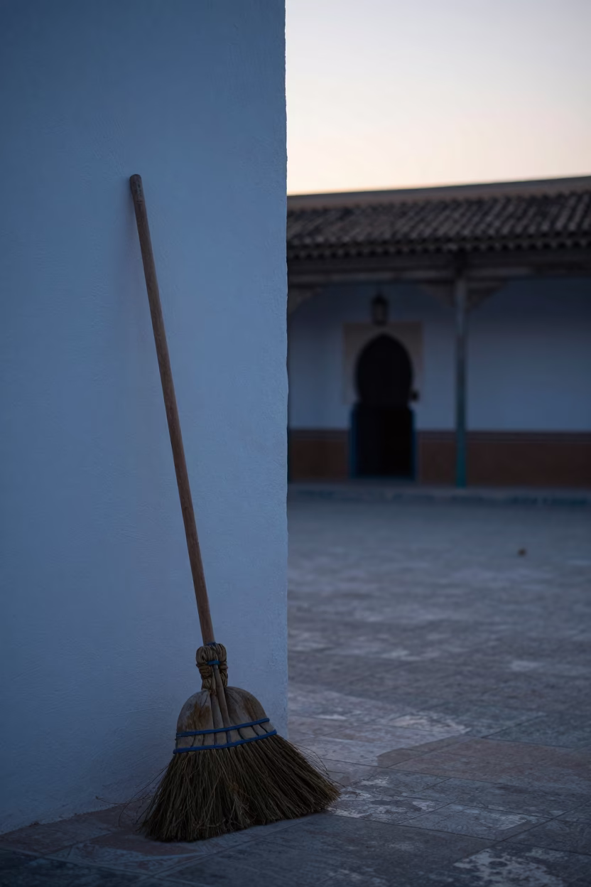 Pre-Dawn Courtyard in Fez at Sunrise Light in in Fez, Morocco