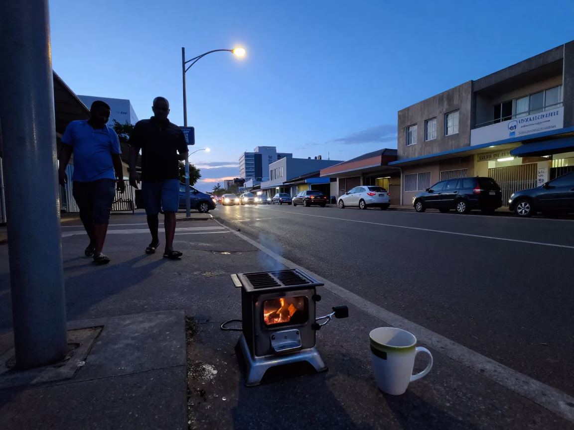 Pre-dawn Durban Street Scene with Match Striker and Coffee Steam Haze in in Durban, South Africa