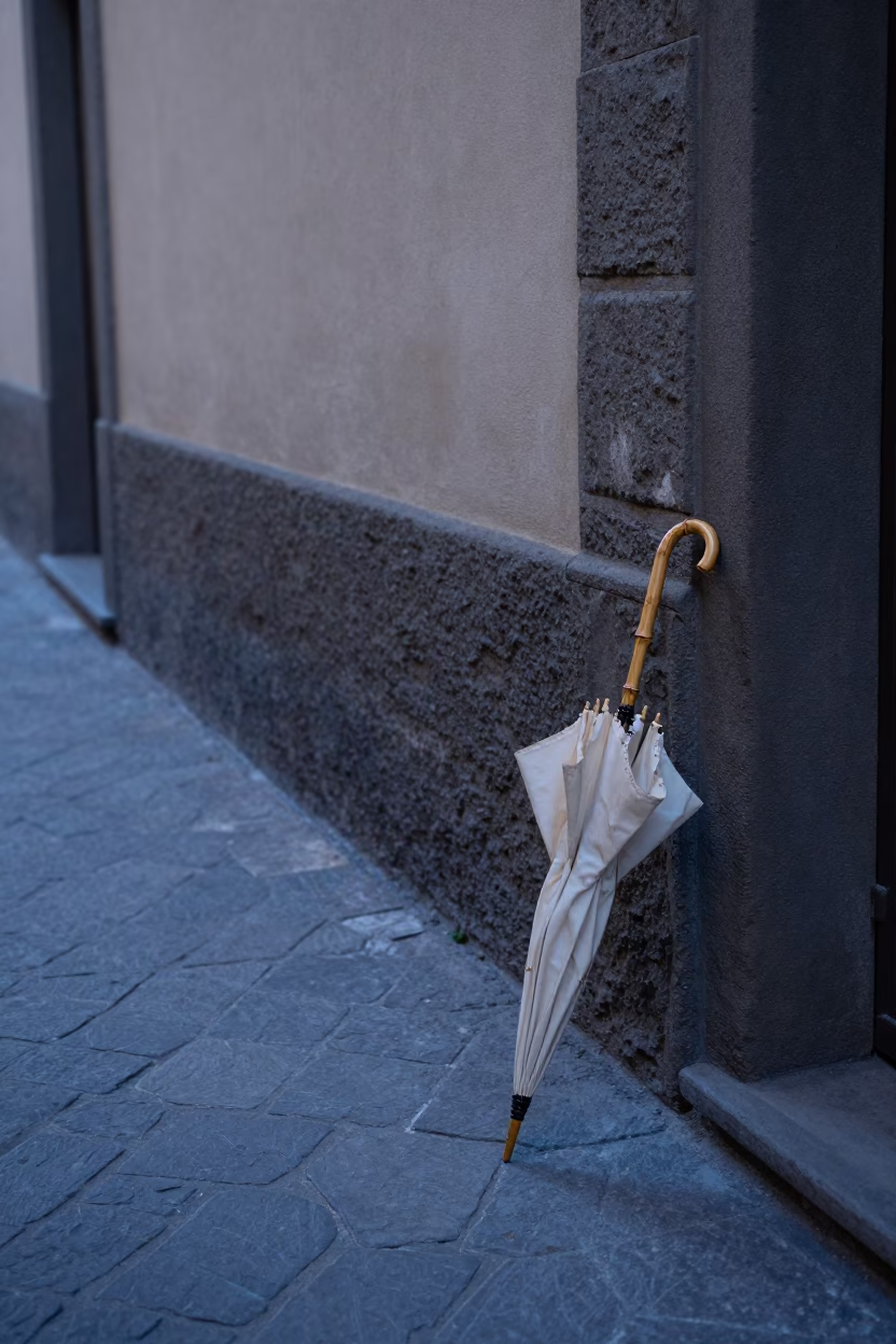 Pre-Dawn Florence Street Scene with Vintage Parasol and Morning Light in in Florence, Italy