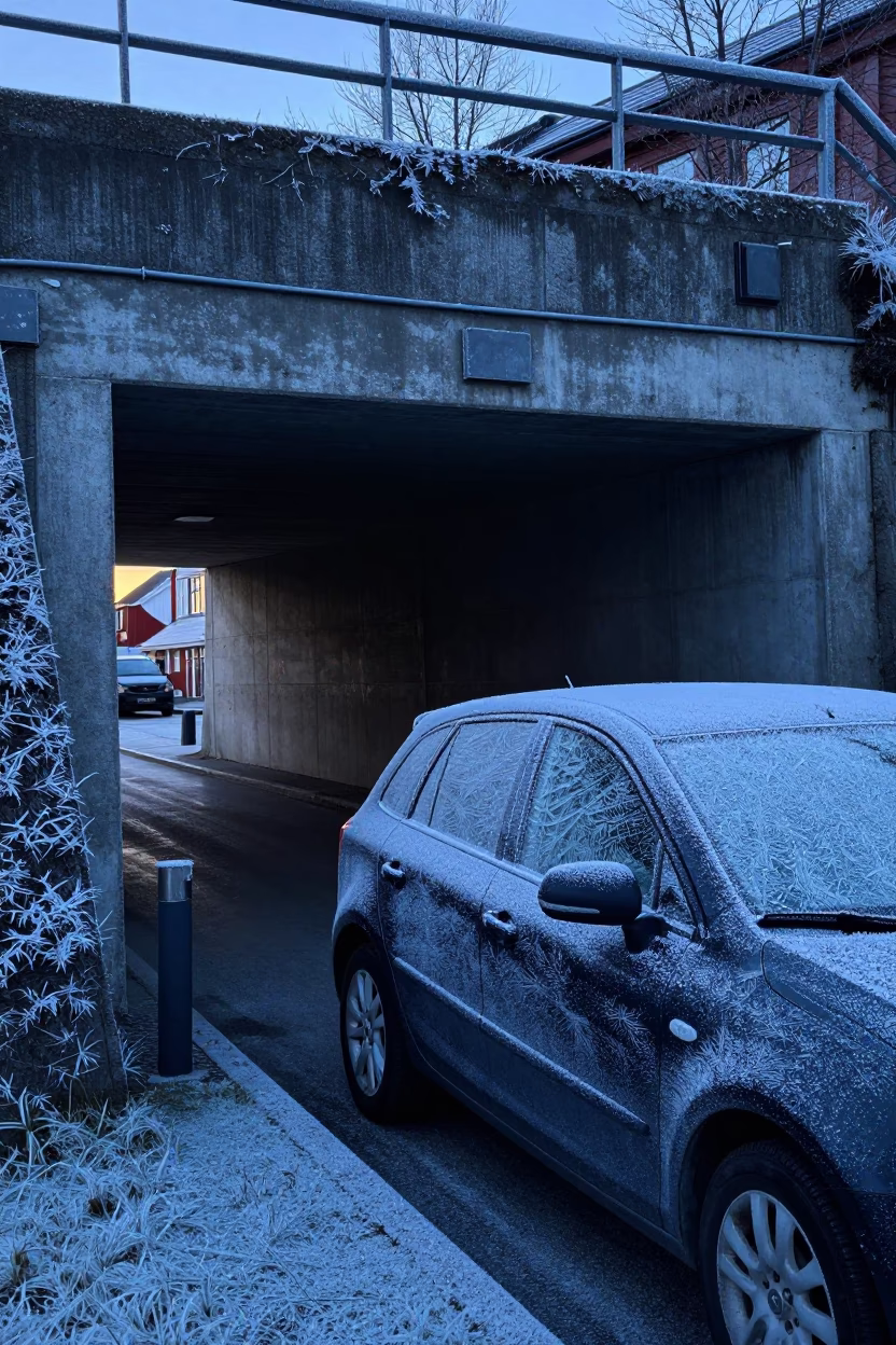 Pre-dawn Frost in Bergen at Sunrise Light in in Bergen, Norway