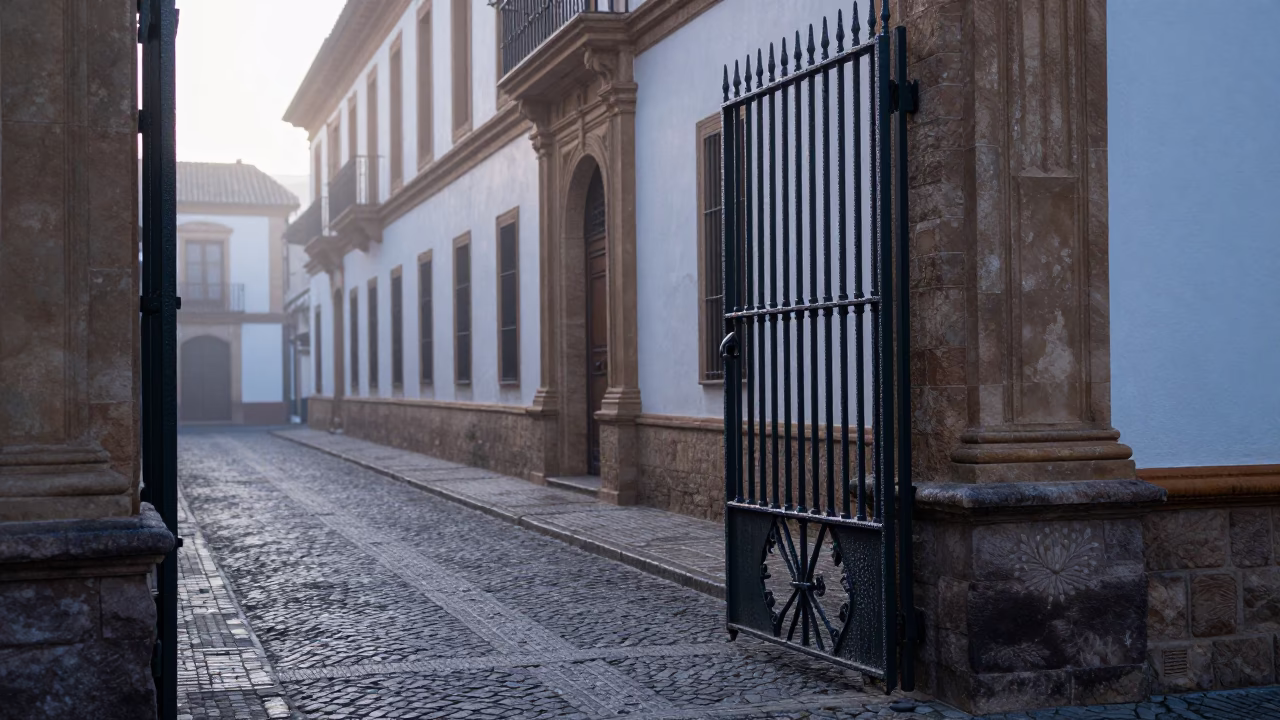 Pre-dawn Granada Street Scene with Condensation and Ornate Details in in Granada, Spain
