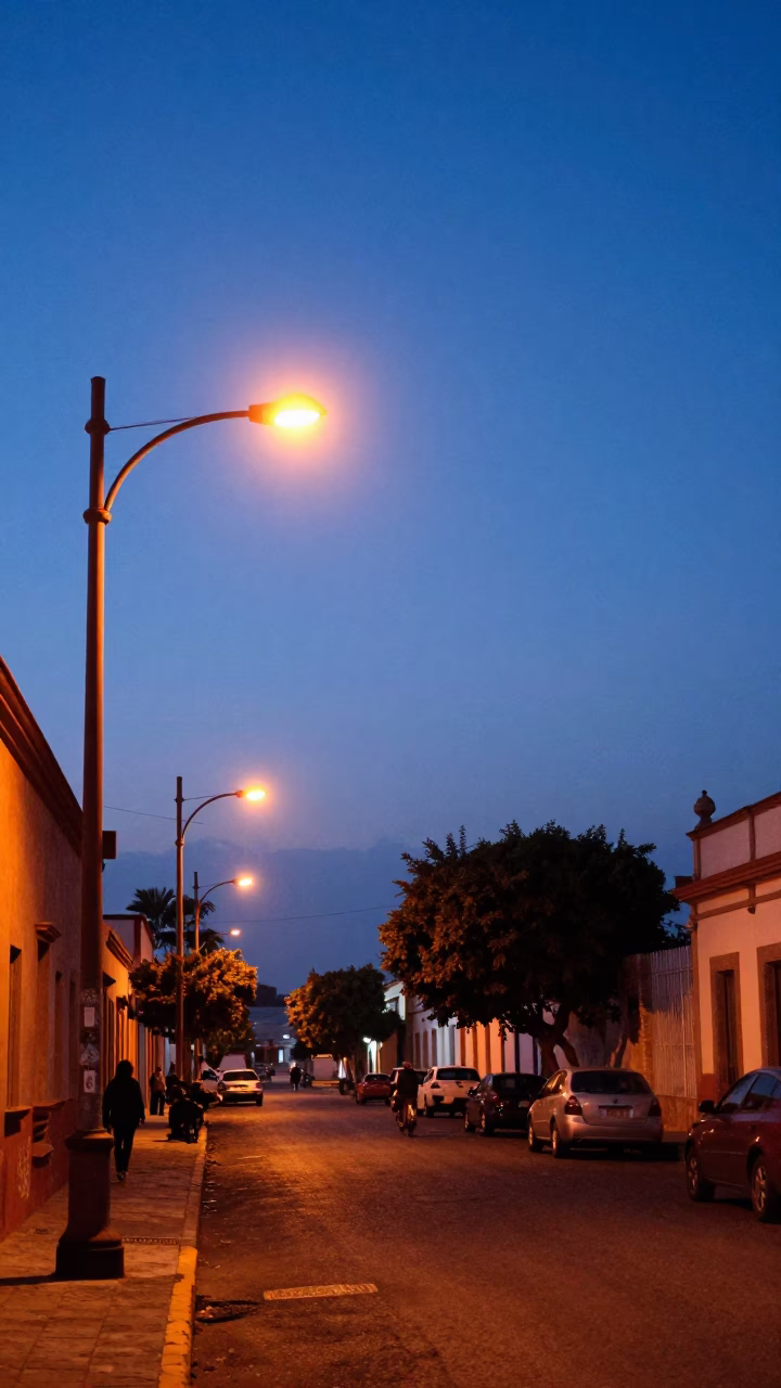 Pre-Dawn Guadalajara Street Scene with Sodium Lights and Local Market Details in in Guadalajara, Mexico