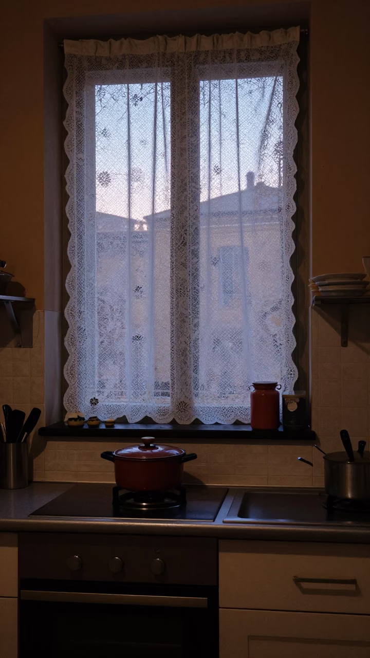 Pre-dawn Kitchen in Bologna at The Still Hours Before Dawn Light in in Bologna, Italy