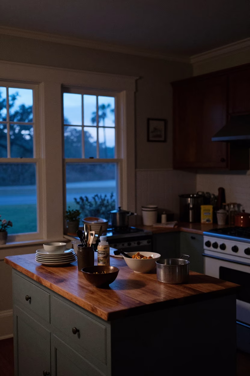 Pre-dawn Kitchen in Charleston at The Still Hours Before Dawn Light in in Charleston, South Carolina, United States