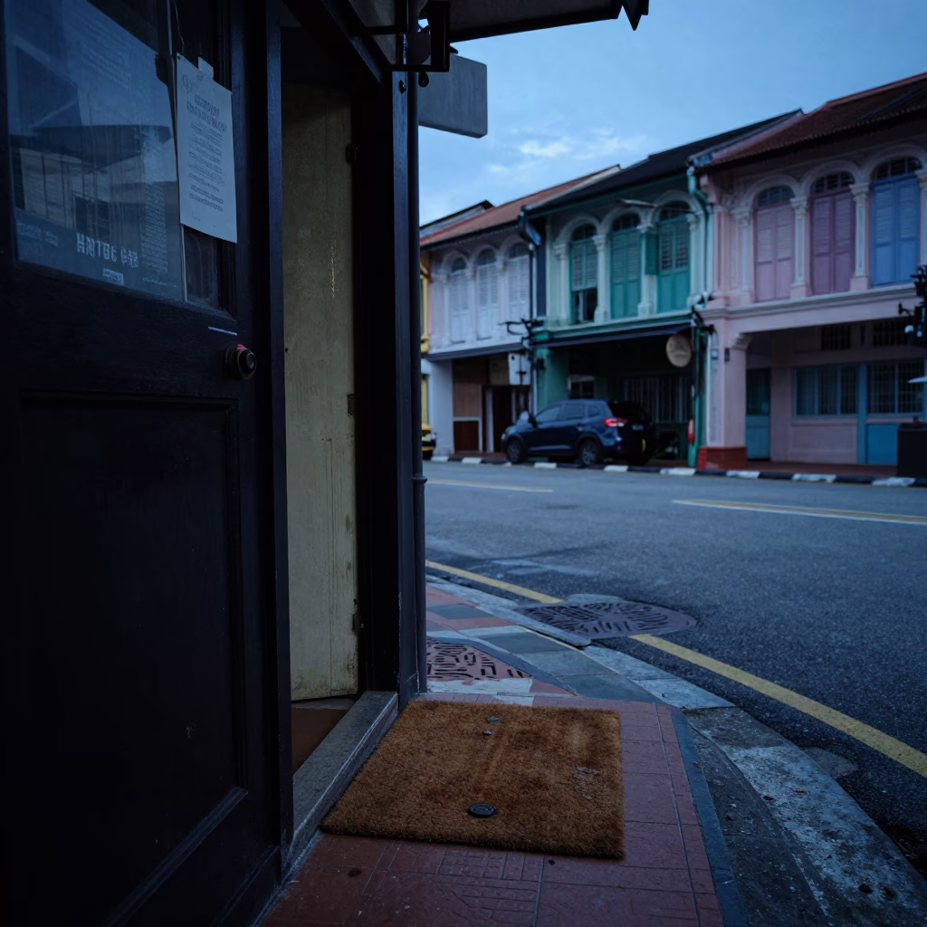Pre-Dawn Kuala Lumpur Street Scene with Doormat and Urban Infrastructure in in Kuala Lumpur, Malaysia