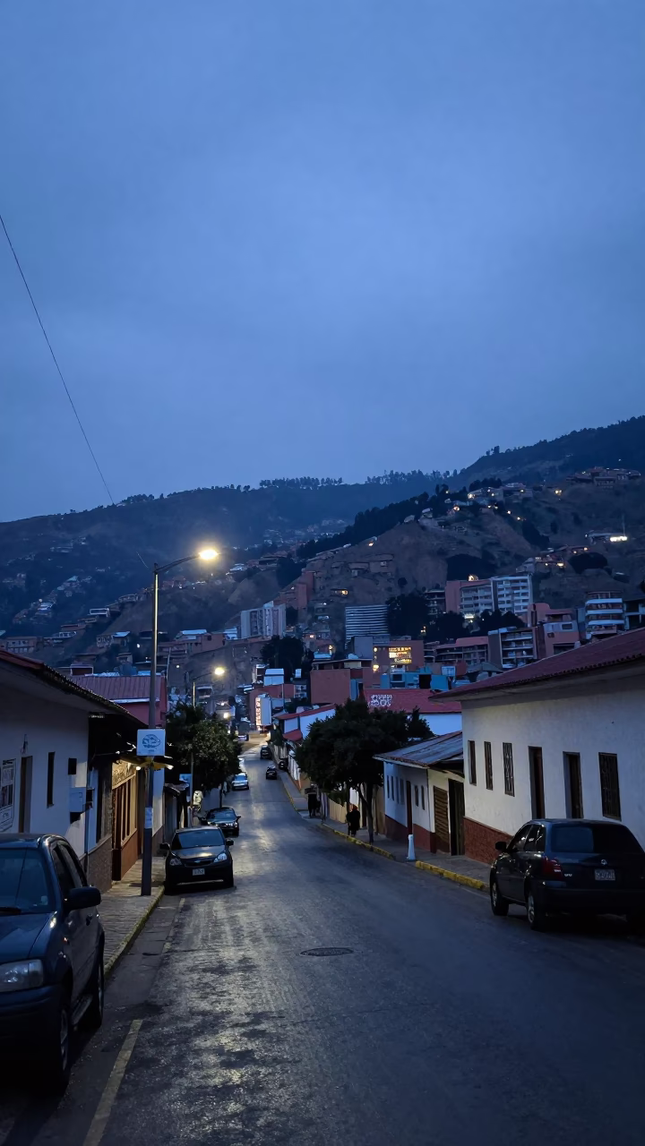 Pre-Dawn La Paz Bolivia Street Scene with Condensation and Urban Details in in La Paz, Bolivia