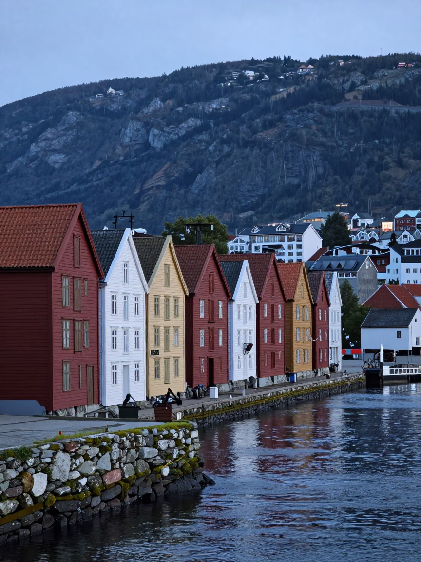 Pre-dawn Light at Sunrise Light in Bergen in in Bergen, Norway