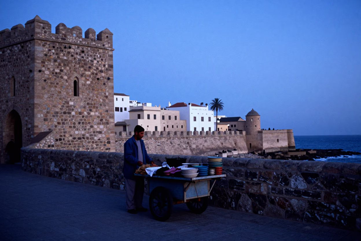Pre-dawn Light in Essaouira at The Still Hours Before Dawn Light in in Essaouira, Morocco
